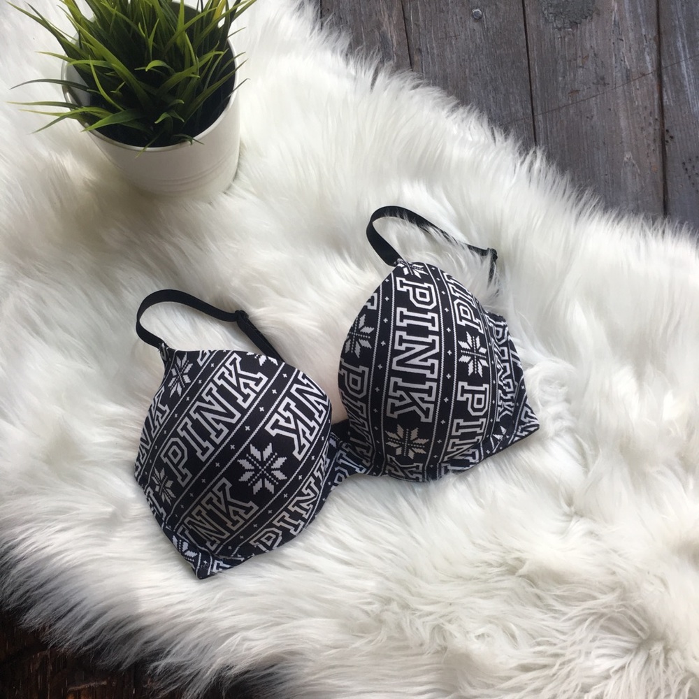 PINK Push-Up Christmas Print Bra